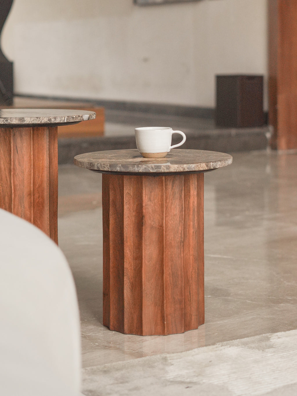 Fluted Tables, Emperador Marble