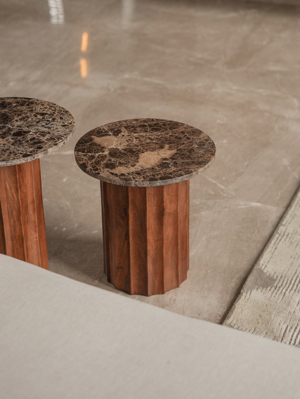Fluted Tables, Emperador Marble