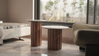 Modern living room with wooden side tables and a sofa.