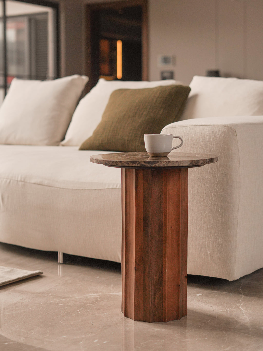 Fluted Tables, Emperador Marble