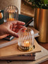 Fluted glass lanterns with gold bases for tealight candles