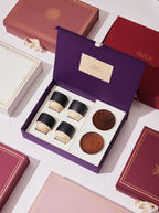 Gift Boxes Closed with purple open with cups and coasters