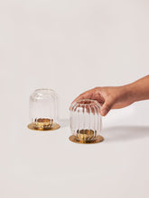 Kira glass lanterns with gold bases set