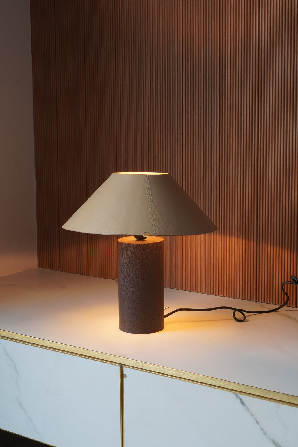 Clad Leather Lamp, Dune