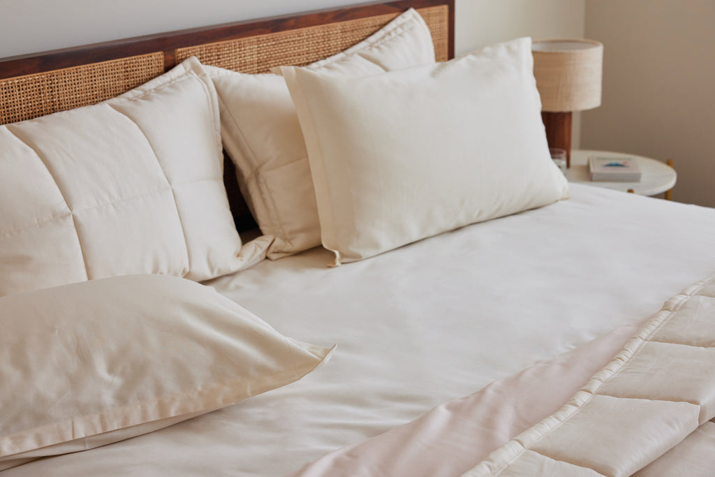 Cream Pillow and sheet with blush comforter