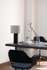 Noir Black Round Table Lamp with Textured Shade for living & study room