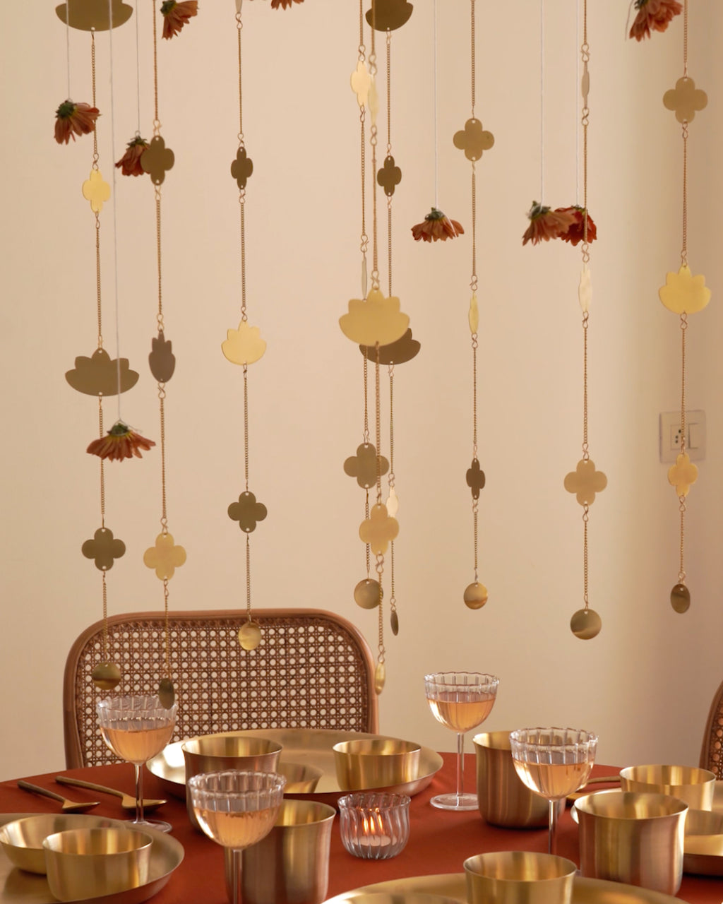 Lotus Brass Hanging Ornaments Set