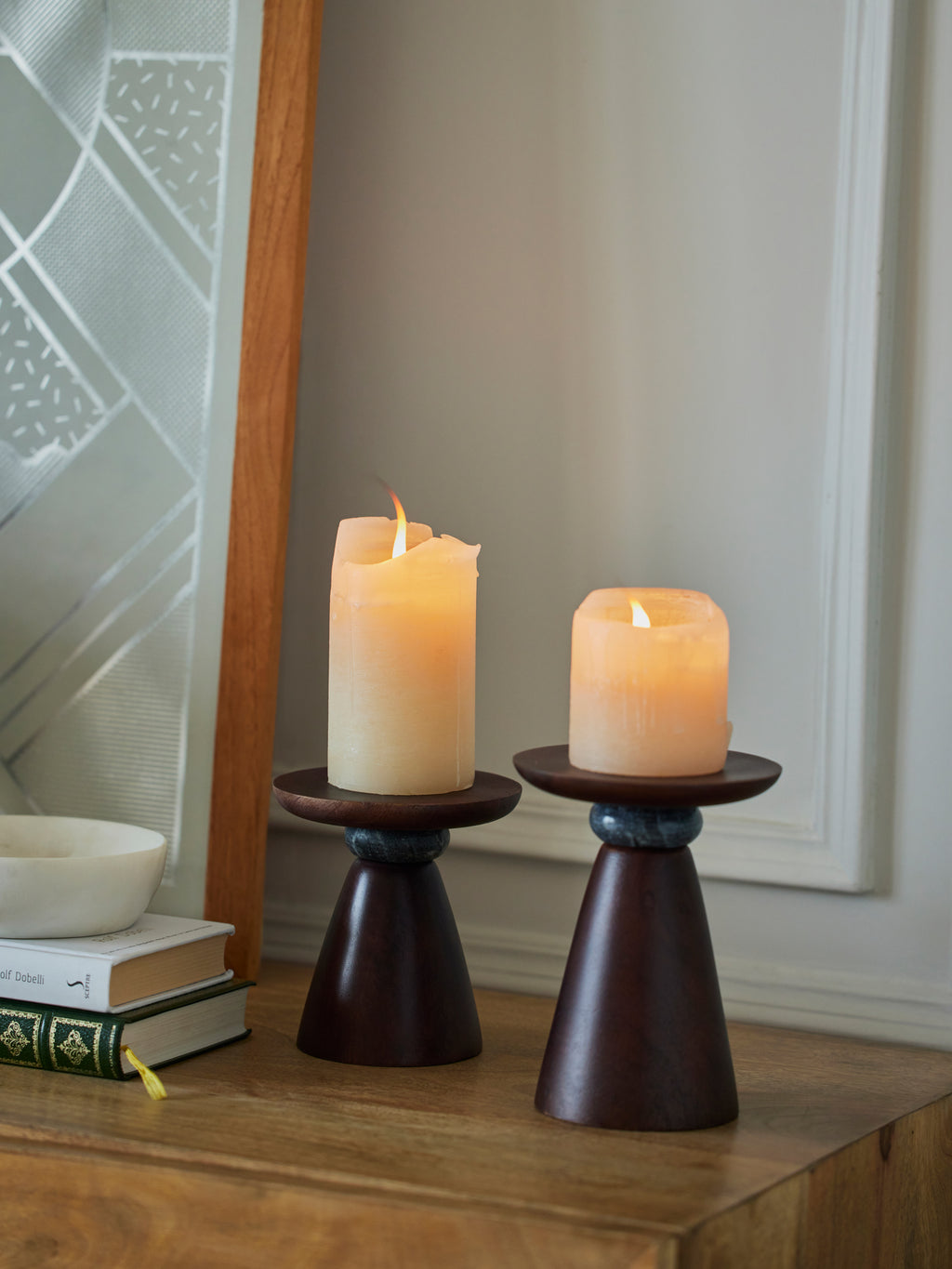 Wooden candle holder.