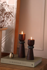 Wooden candle holder.