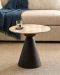 Stylish small accent table with marble top and matte black base, perfect for living room corners.