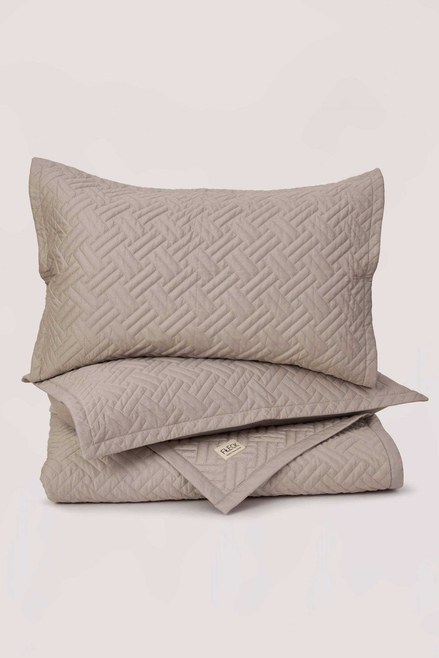 Pewter basketweave quilt and two shams made with 100% organic cotton sateen