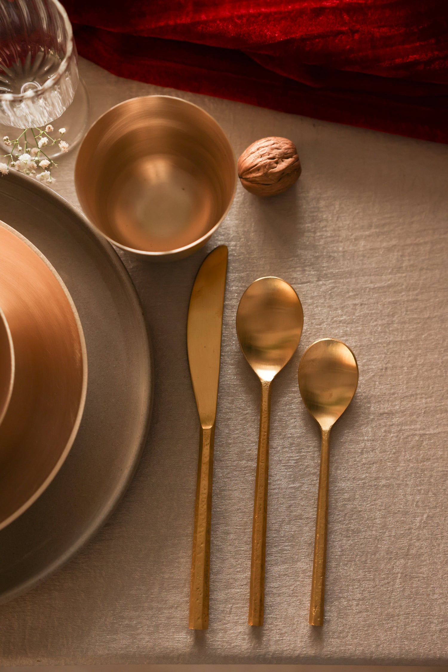 Small And Big Spoons and Knife Set in Gold.