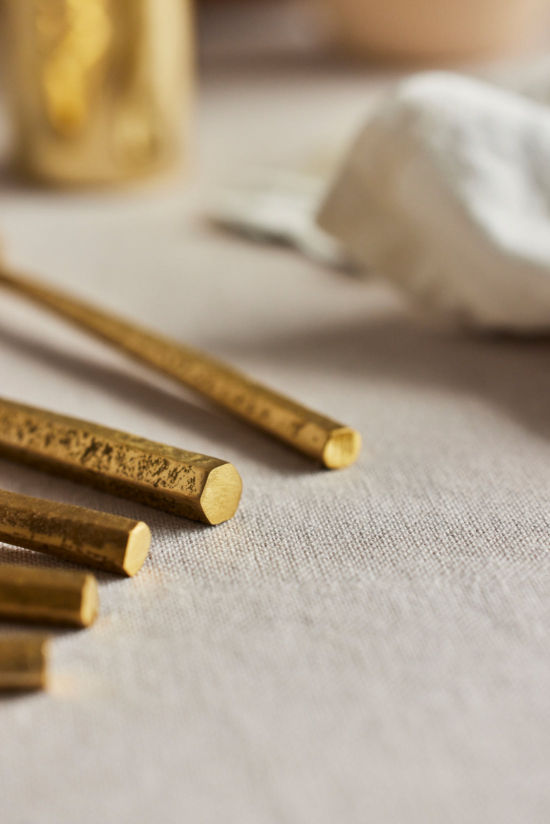 Spoon, knife and Fork set in gold color.