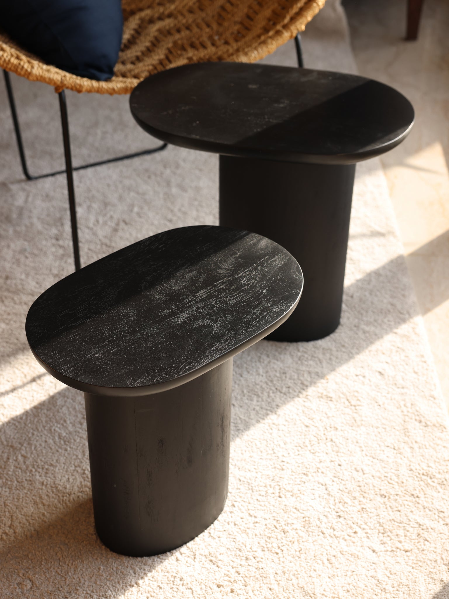 Solid wood Black Side Tables Set