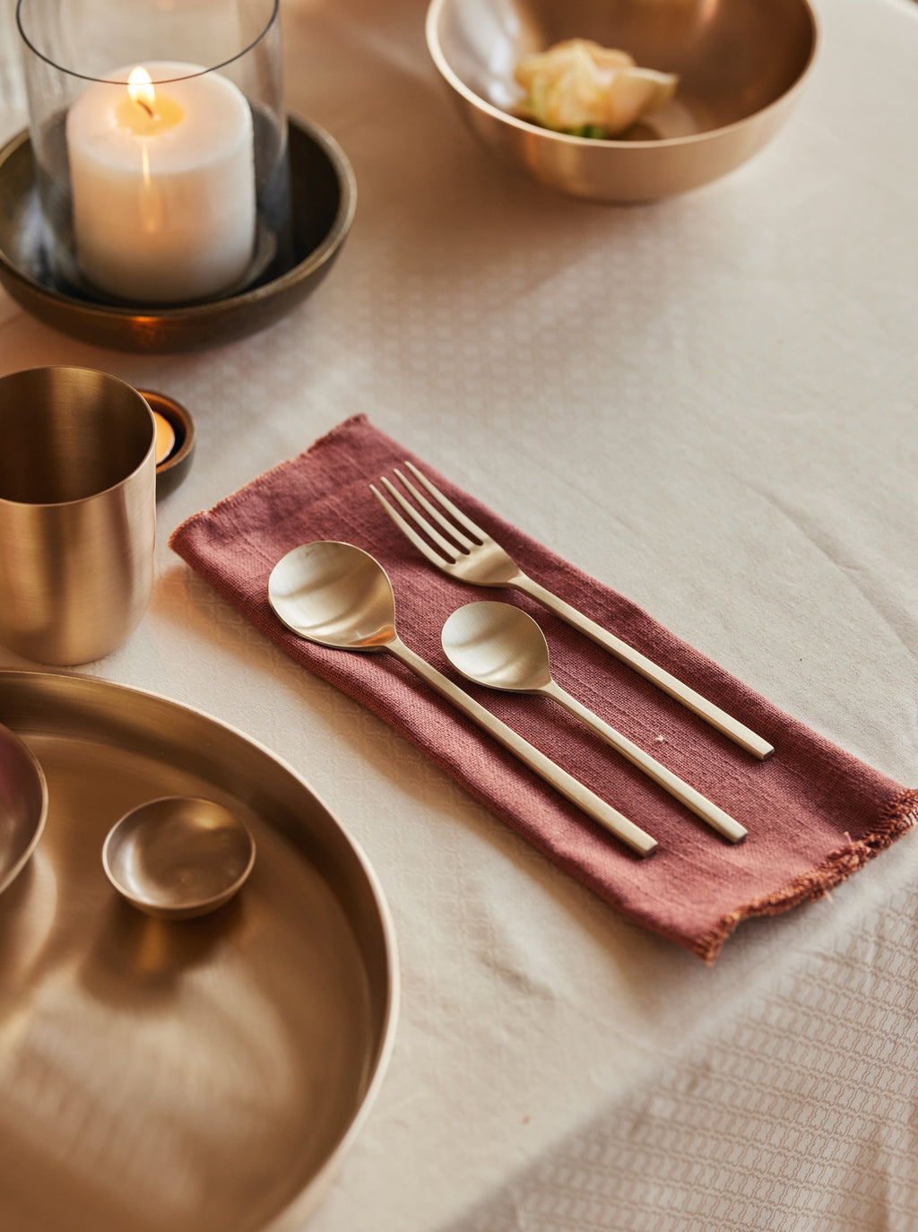 Taihi Champagne Gold Cutlery Set, Brass - Fleck