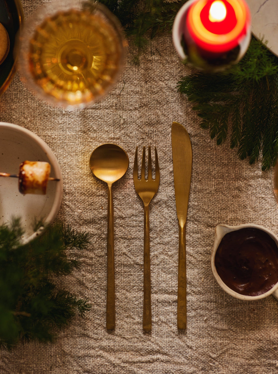 Brass flatware set.