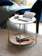 White Marble & Wood Side table for living room