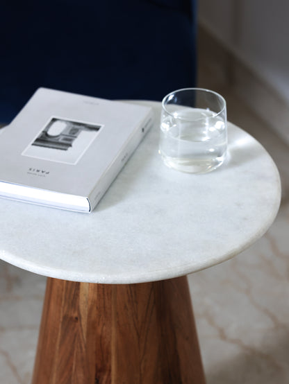 White marble top side table