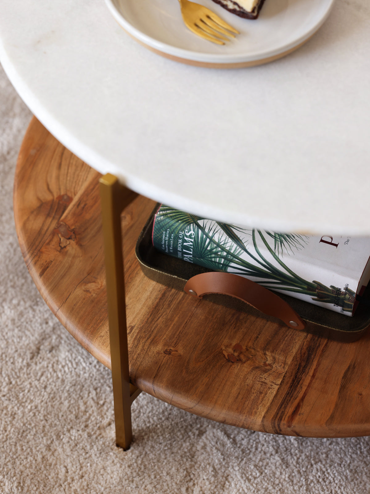 Elegant Round Marble Wood Coffee Table for Modern Living Rooms