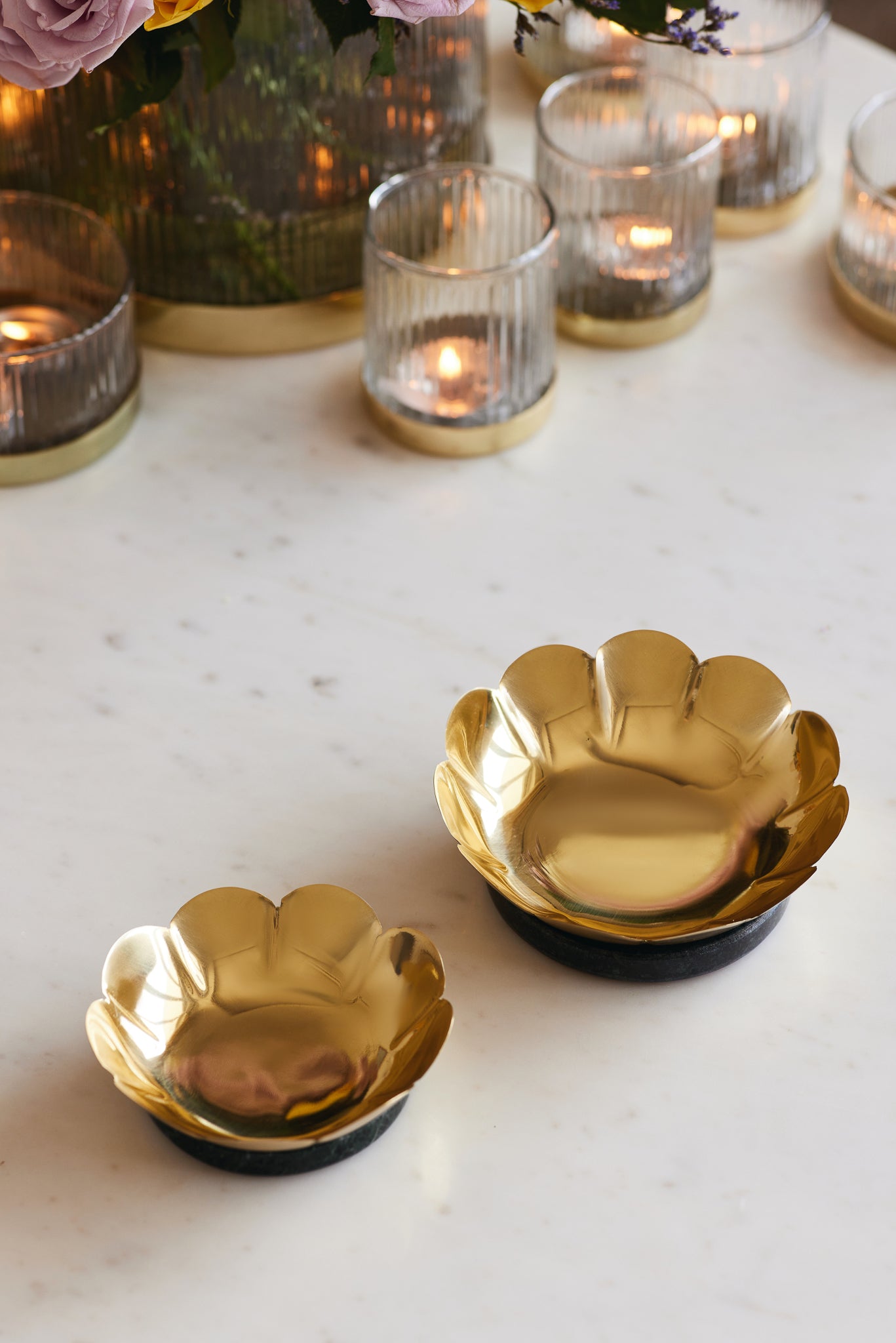 Lotus Brass Tealight Holders, Set of 2 - Fleck