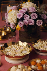 Lotus Decorative Brass Bowls, White Marble - Fleck