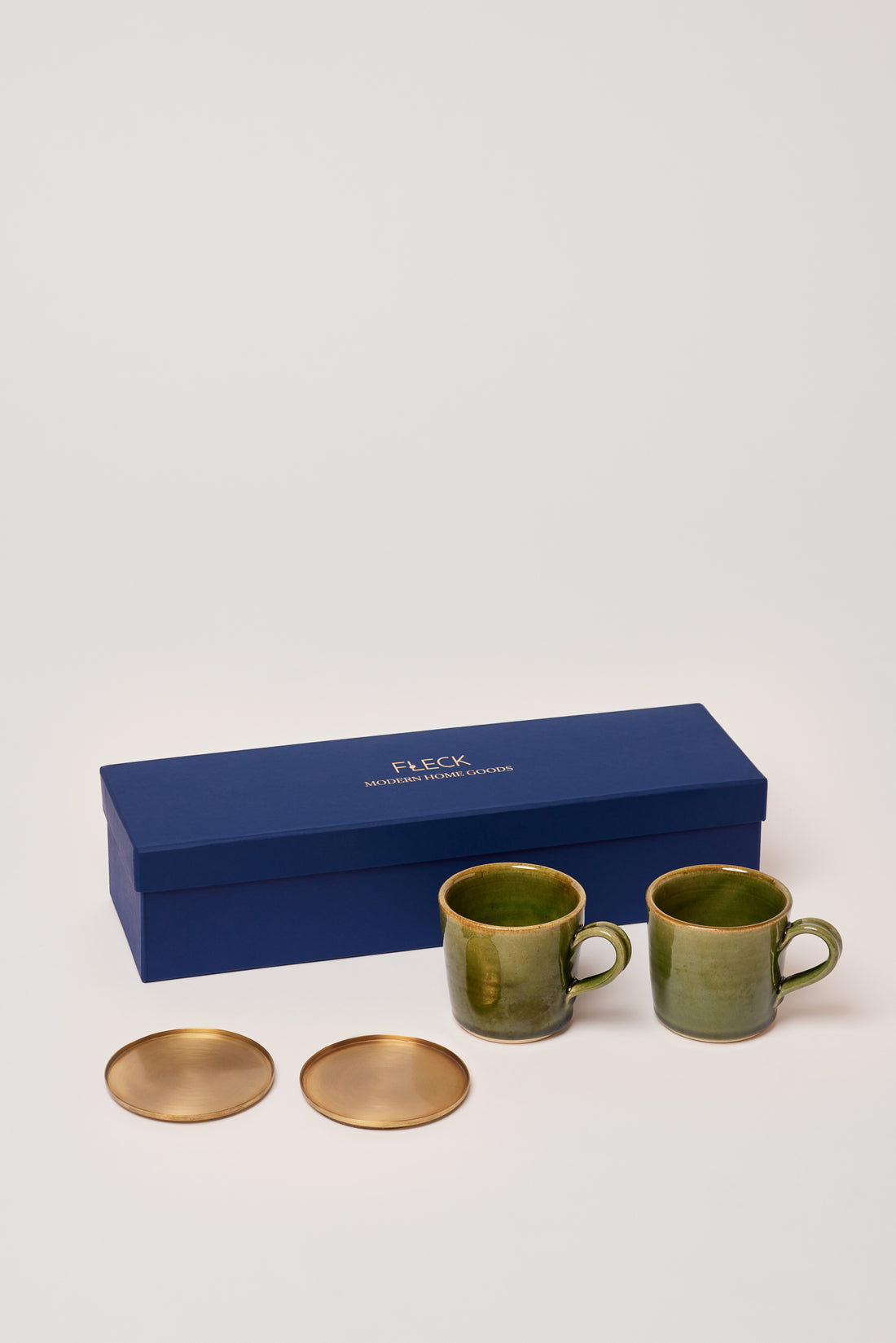 Ilai Mugs &amp; Heirloom Brass coasters Gift Set - Fleck