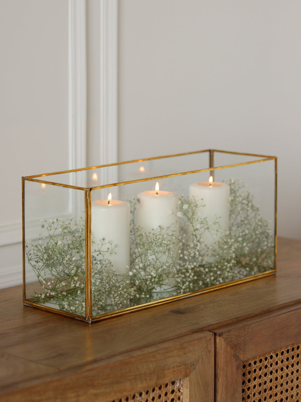 Clear Glass & Brass Lantern, Rectangle - Fleck