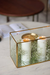 Clear Glass & Brass Lantern, Rectangle Detail - Fleck