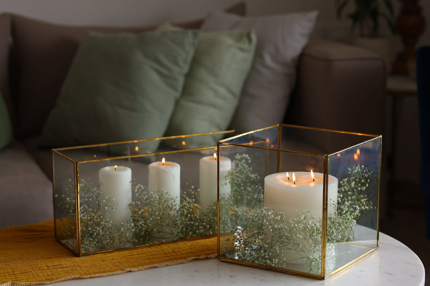 Clear Glass &amp; Brass Lantern, Rectangle and square set- Fleck