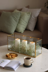 Clear Glass & Brass Lantern, Rectangle decorated- Fleck
