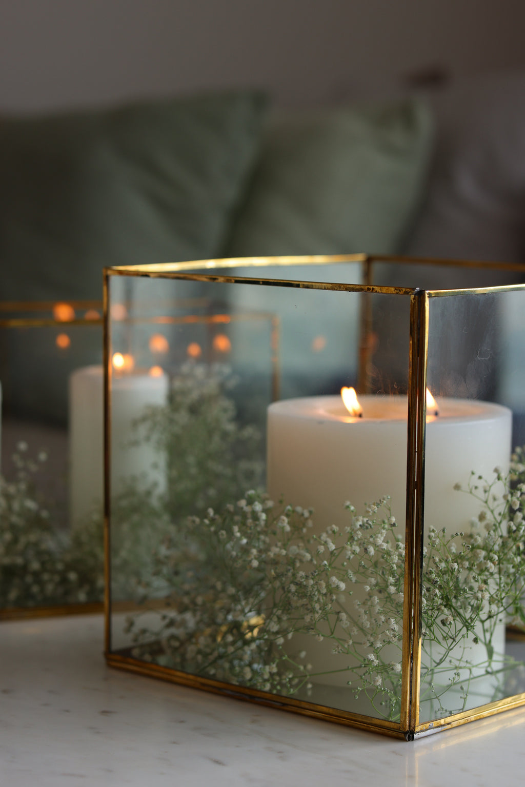 Clear Glass & Brass Lantern, Square Side View