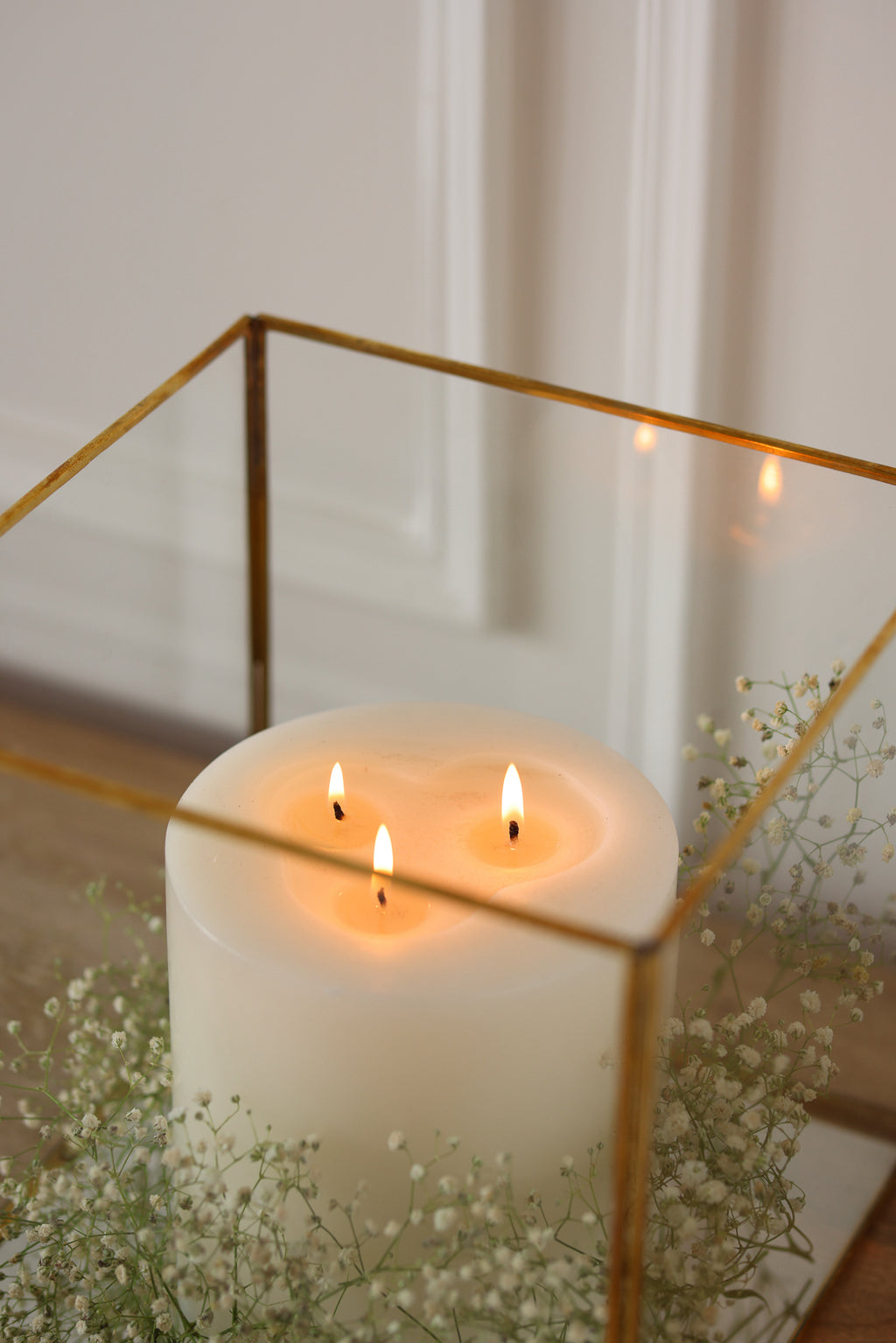 Clear Glass & Brass Lantern, Square close up- Fleck