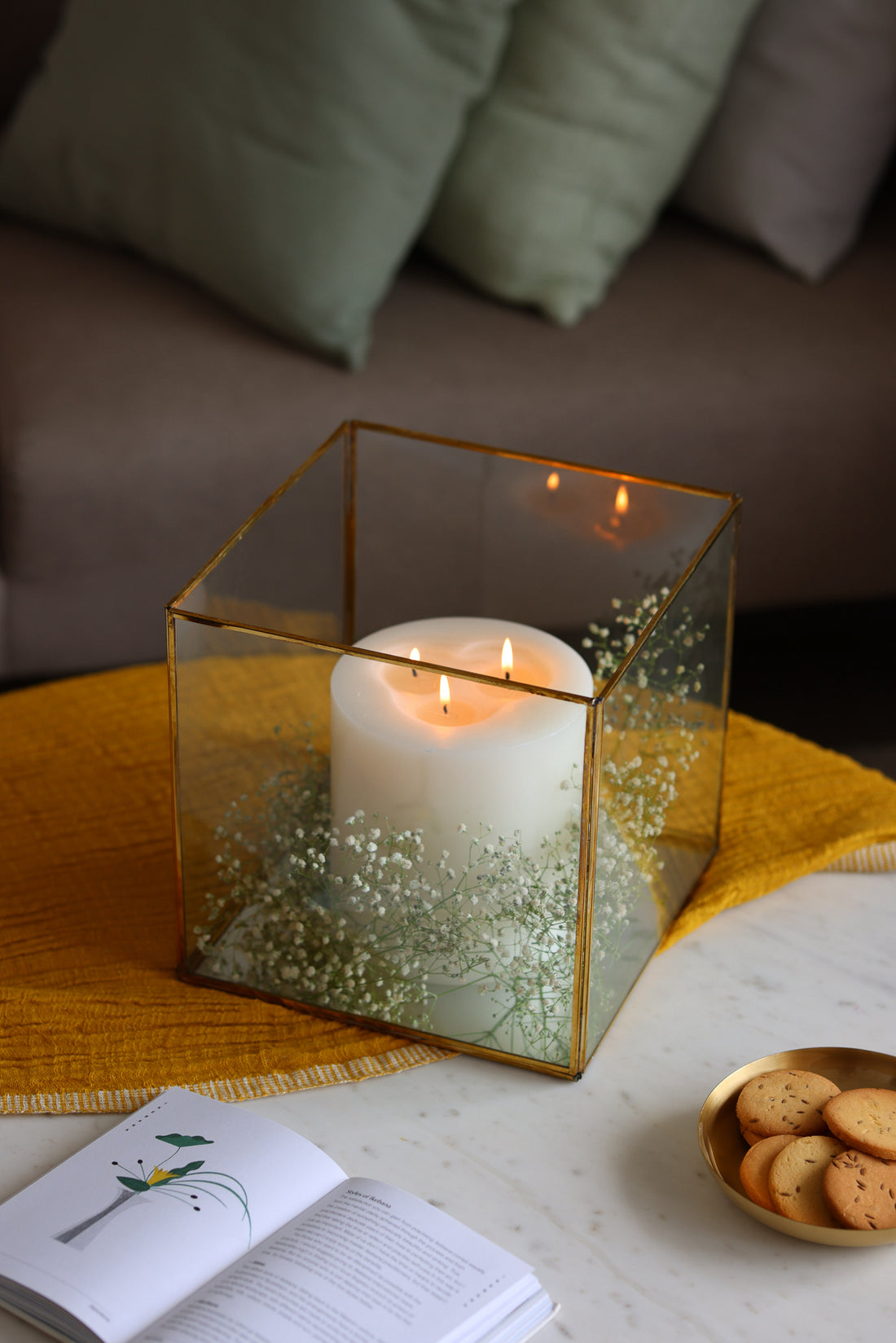 Clear Glass & Brass Lantern, Square top view