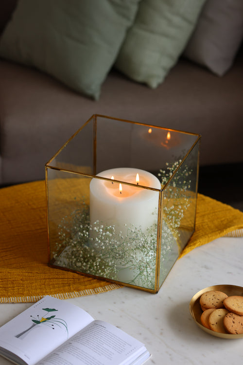 Clear Glass & Brass Lantern, Square top view