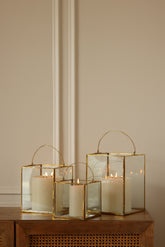Clear Glass & Brass Lanterns with a Handle Set of 3