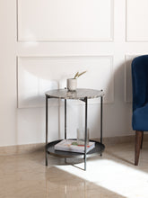 River Grey Side Table, Marble & Metal Tray - Fleck