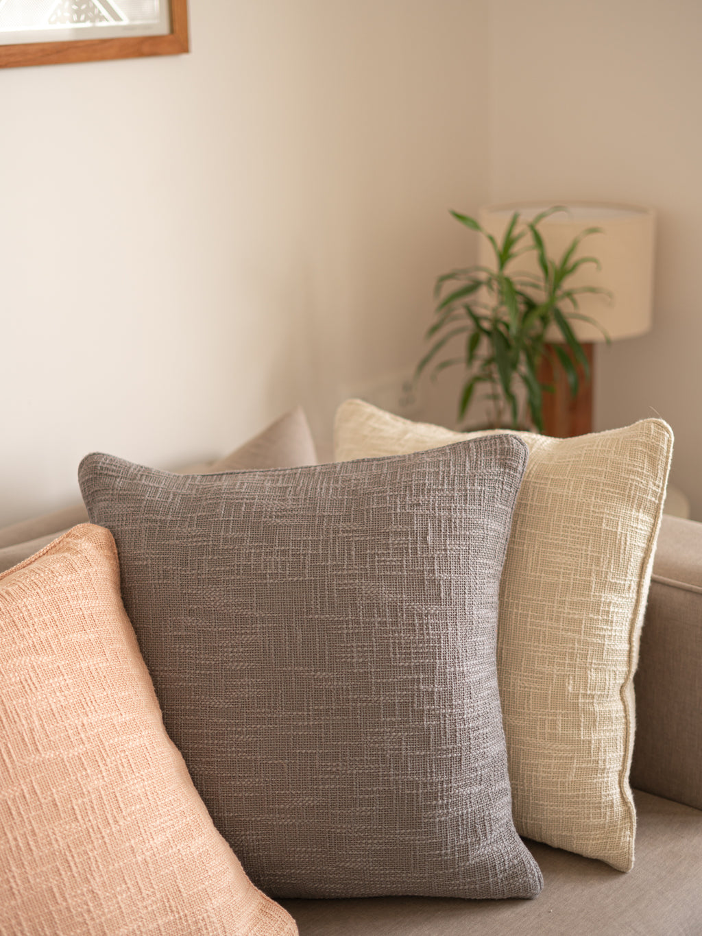 grey cotton cushion cover with piping