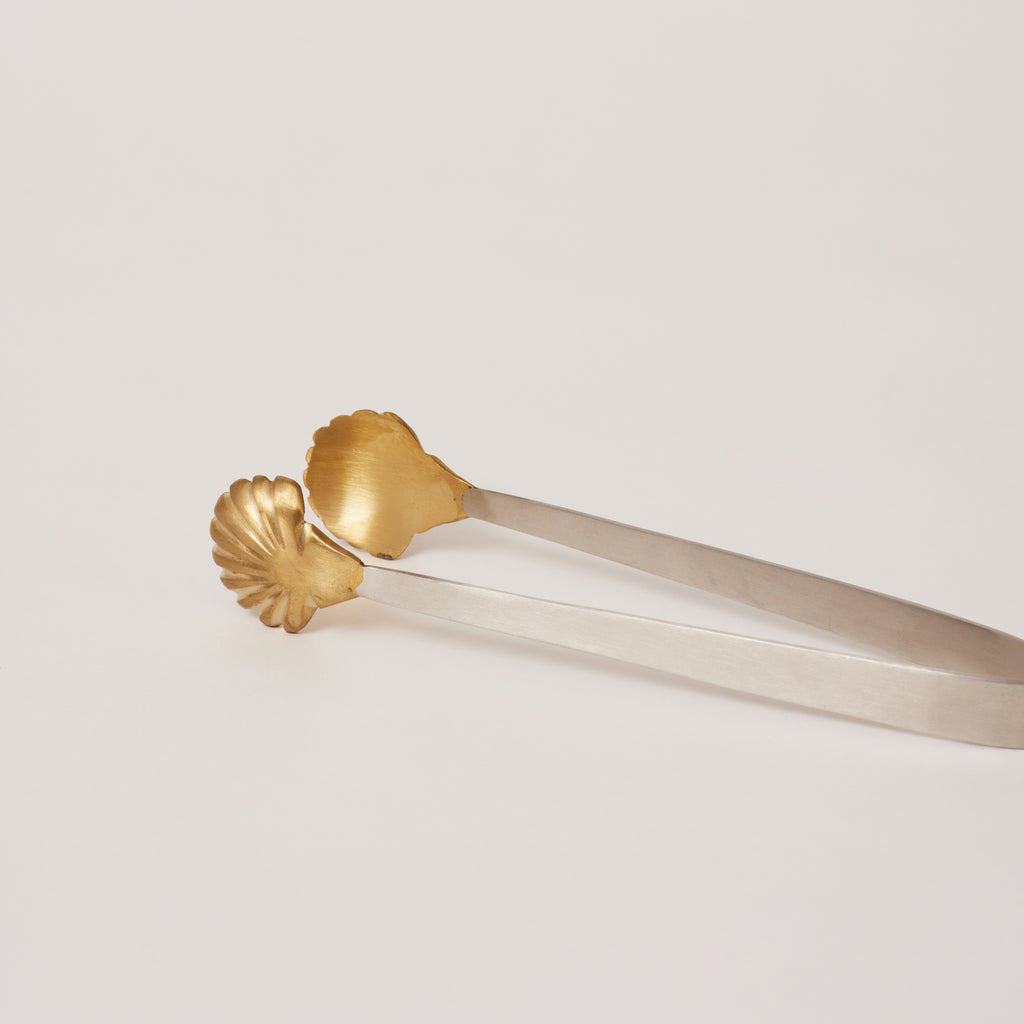 Fleck Sea Shell Brass and Steel Tongs 