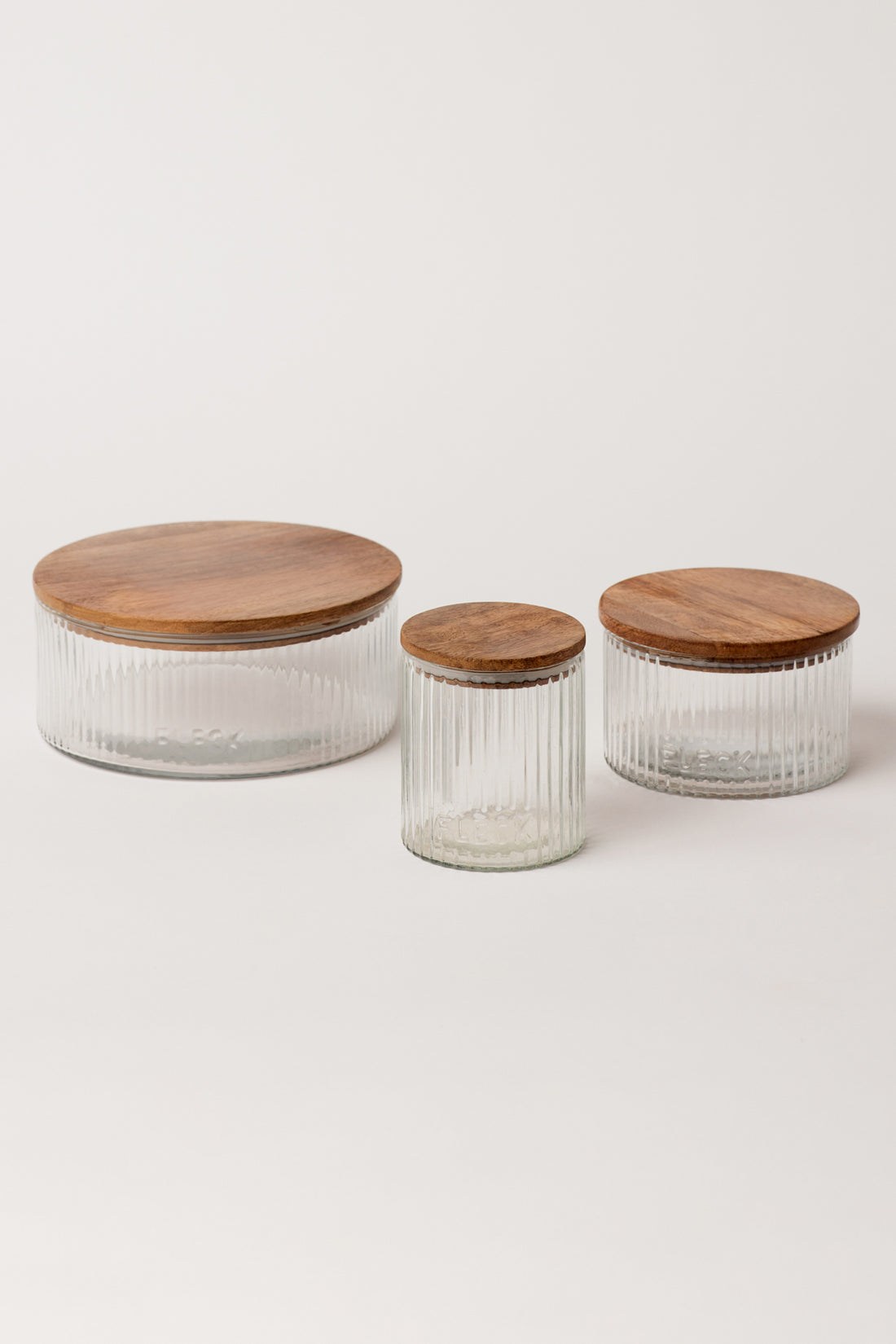 Fluted Glass Jars with wooden lid 3 sizes