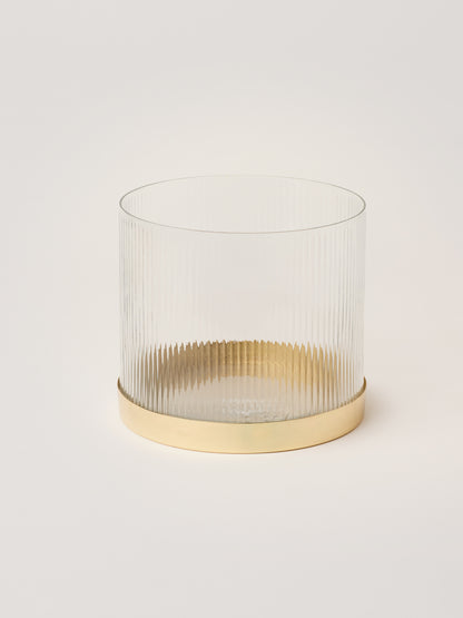 Fluted glass flower vase with gold metal base