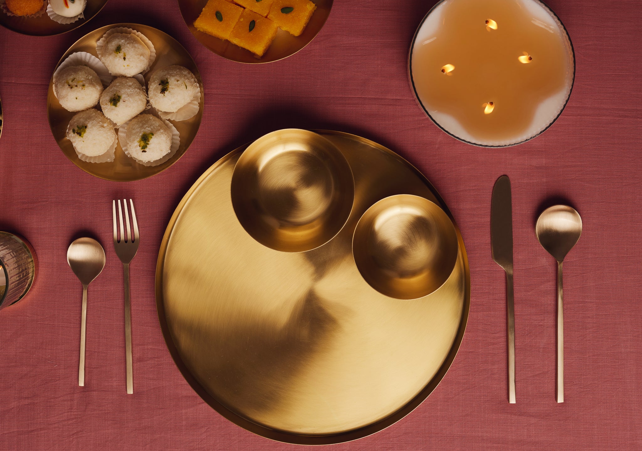 Heirloom Brass Dinner Set with cutlery