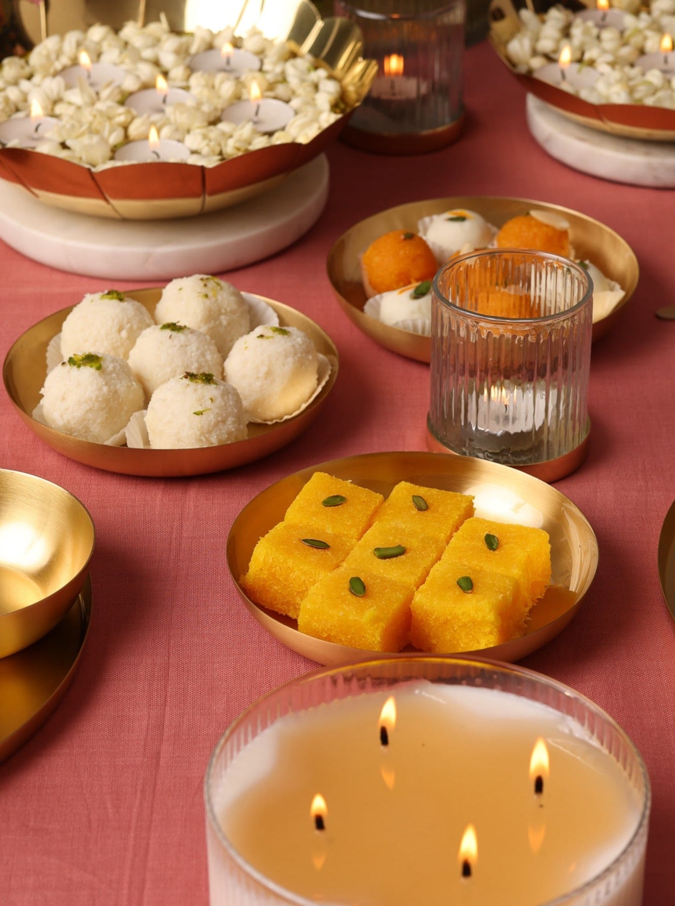 Heirloom Brass Tapas &amp; dessert Plates with Indian sweets