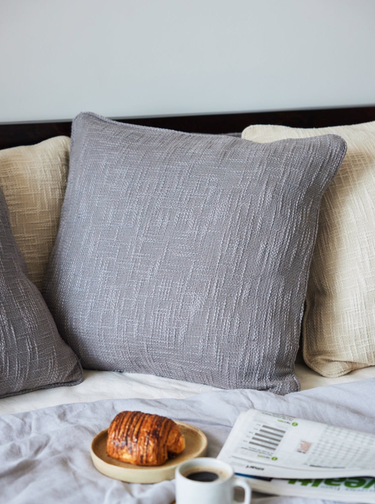 grey cotton cushion cover with piping
