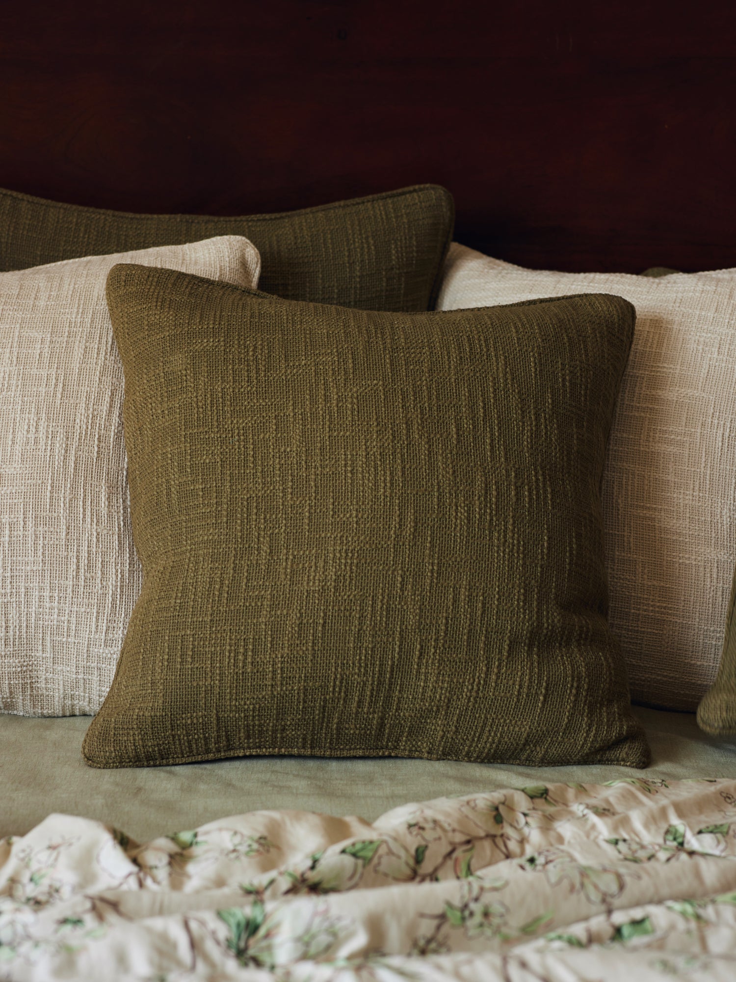 olive green cotton cushion cover with piping