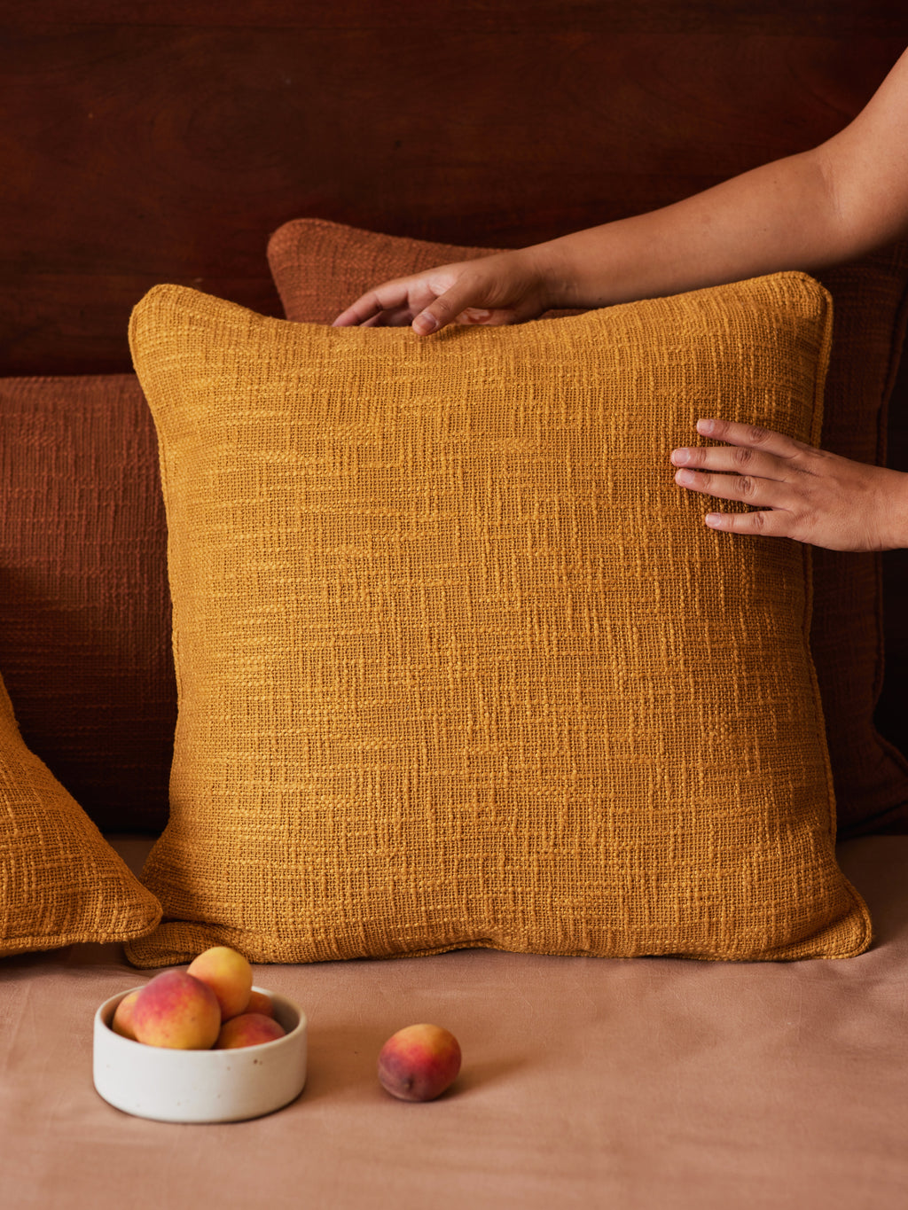 Amber cotton cushion cover with piping