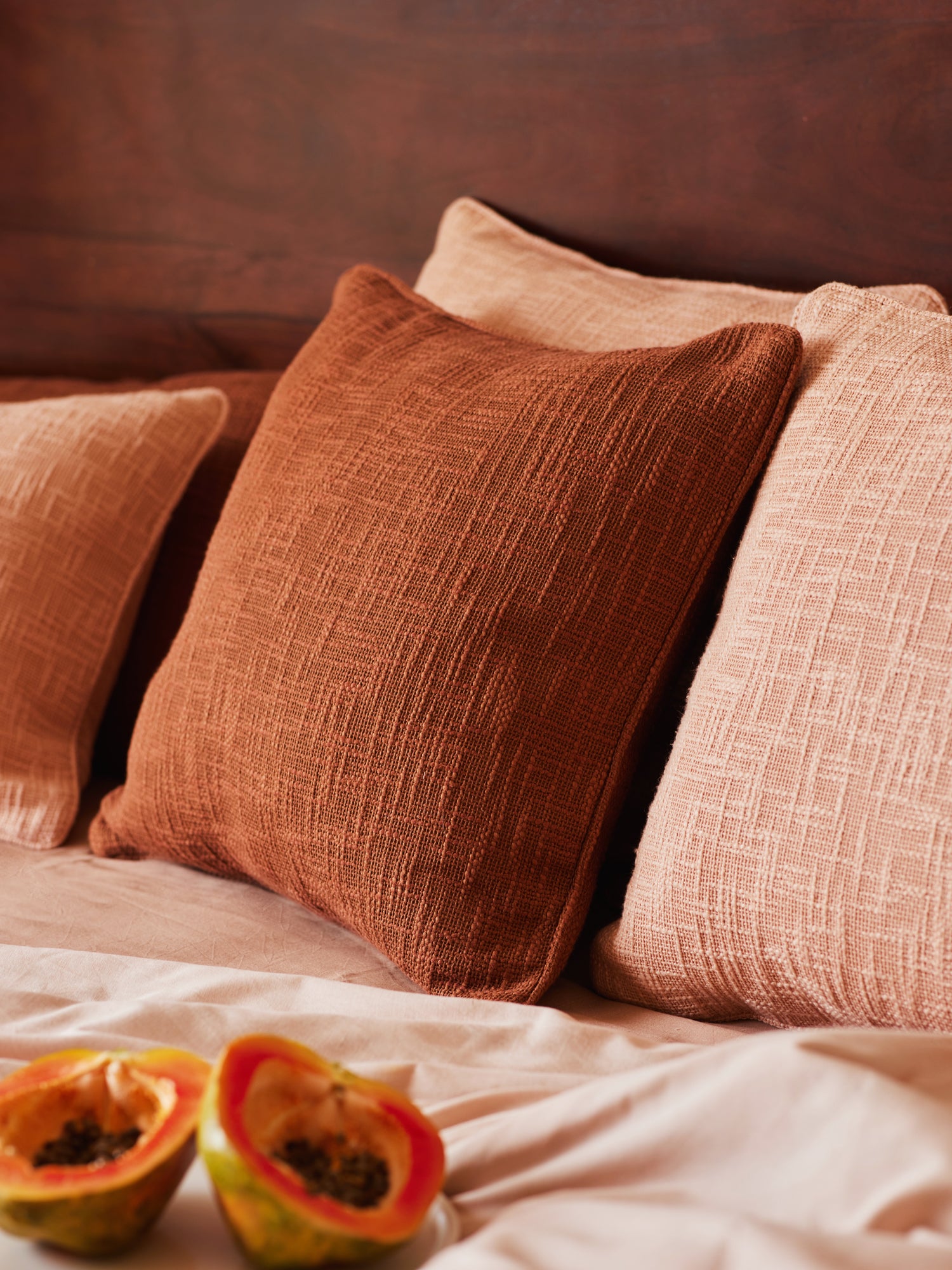 terracotta cotton cushion cover with piping