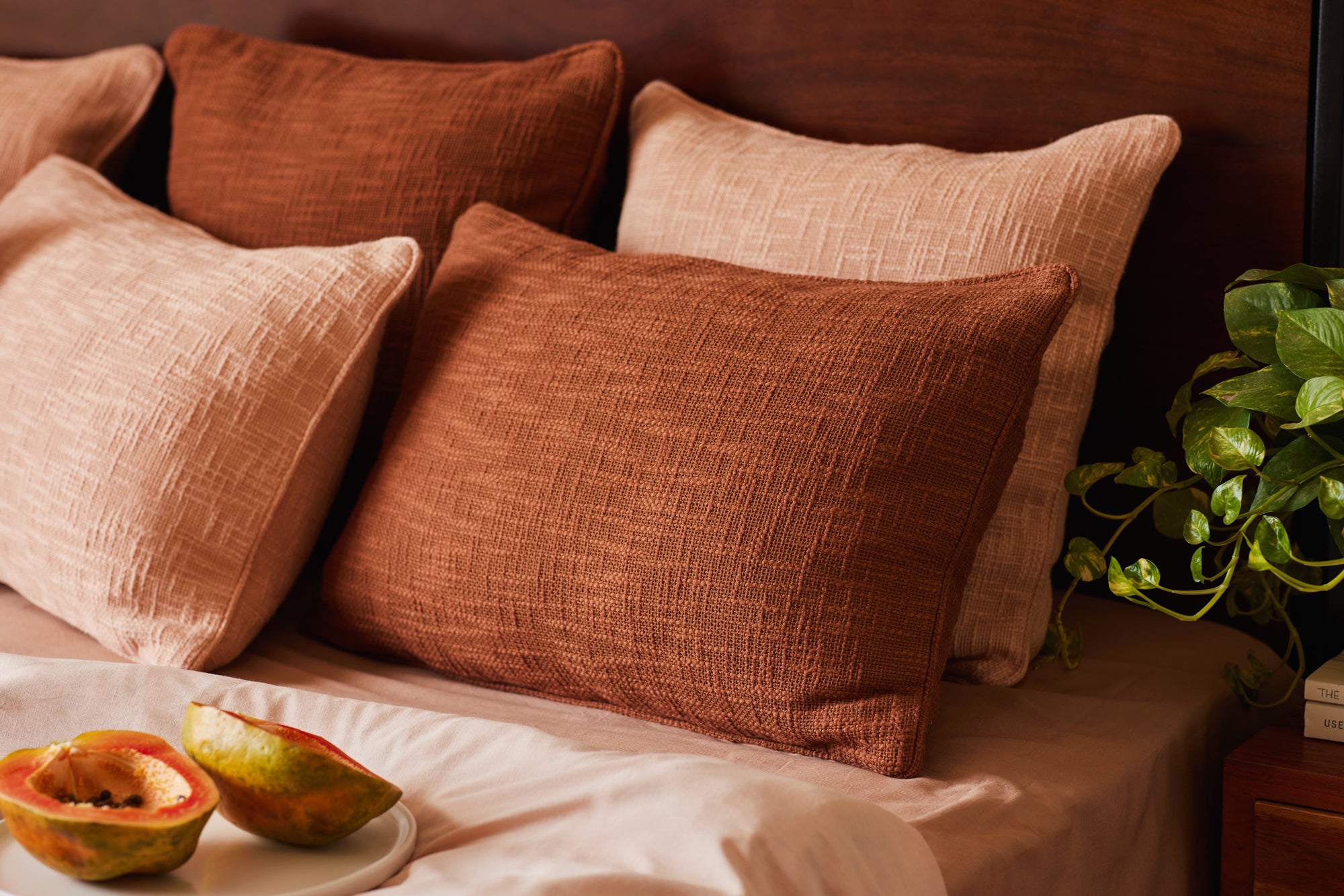 Terracotta solid throw pillow cover