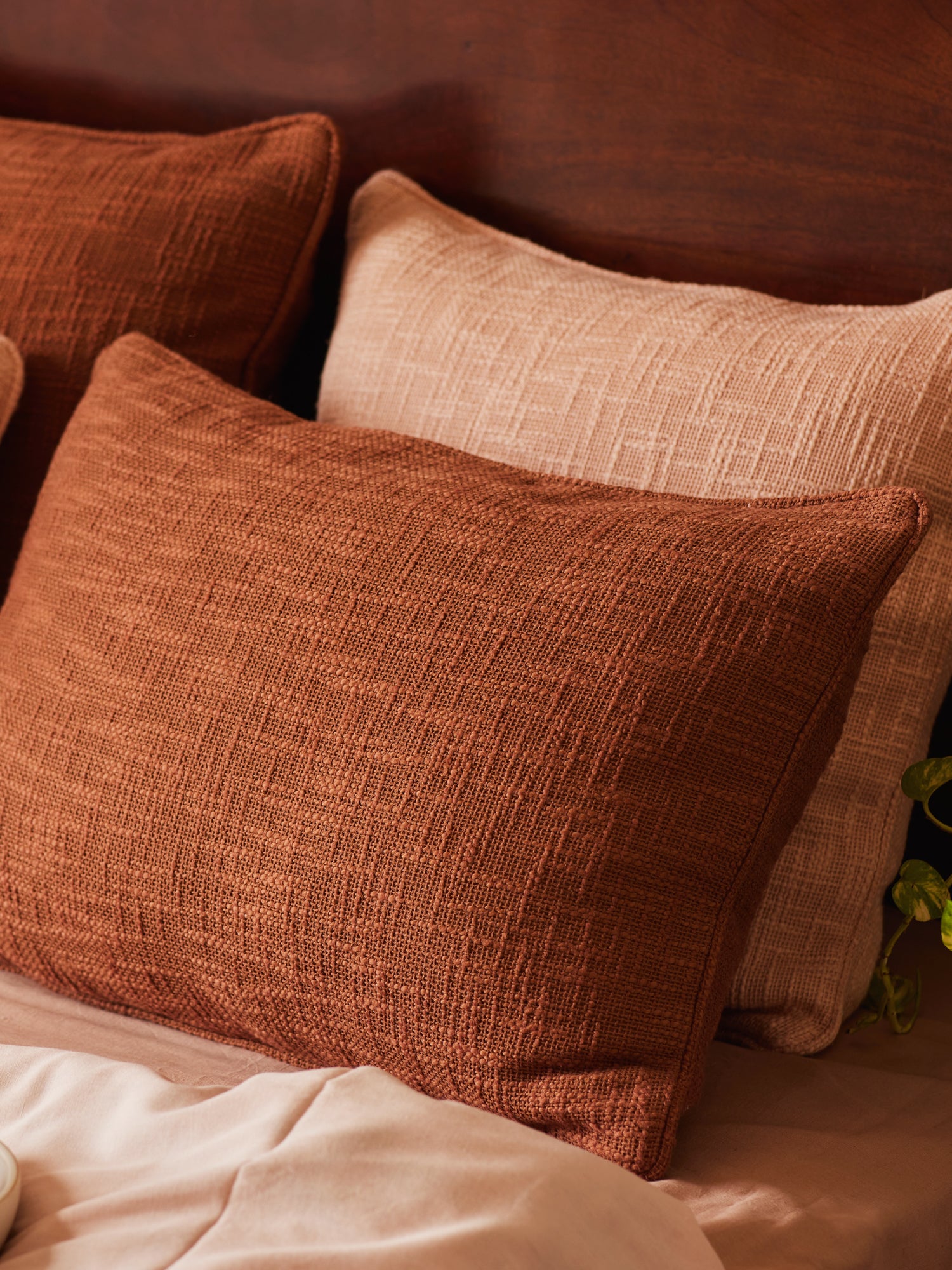Terracotta solid throw pillow cover