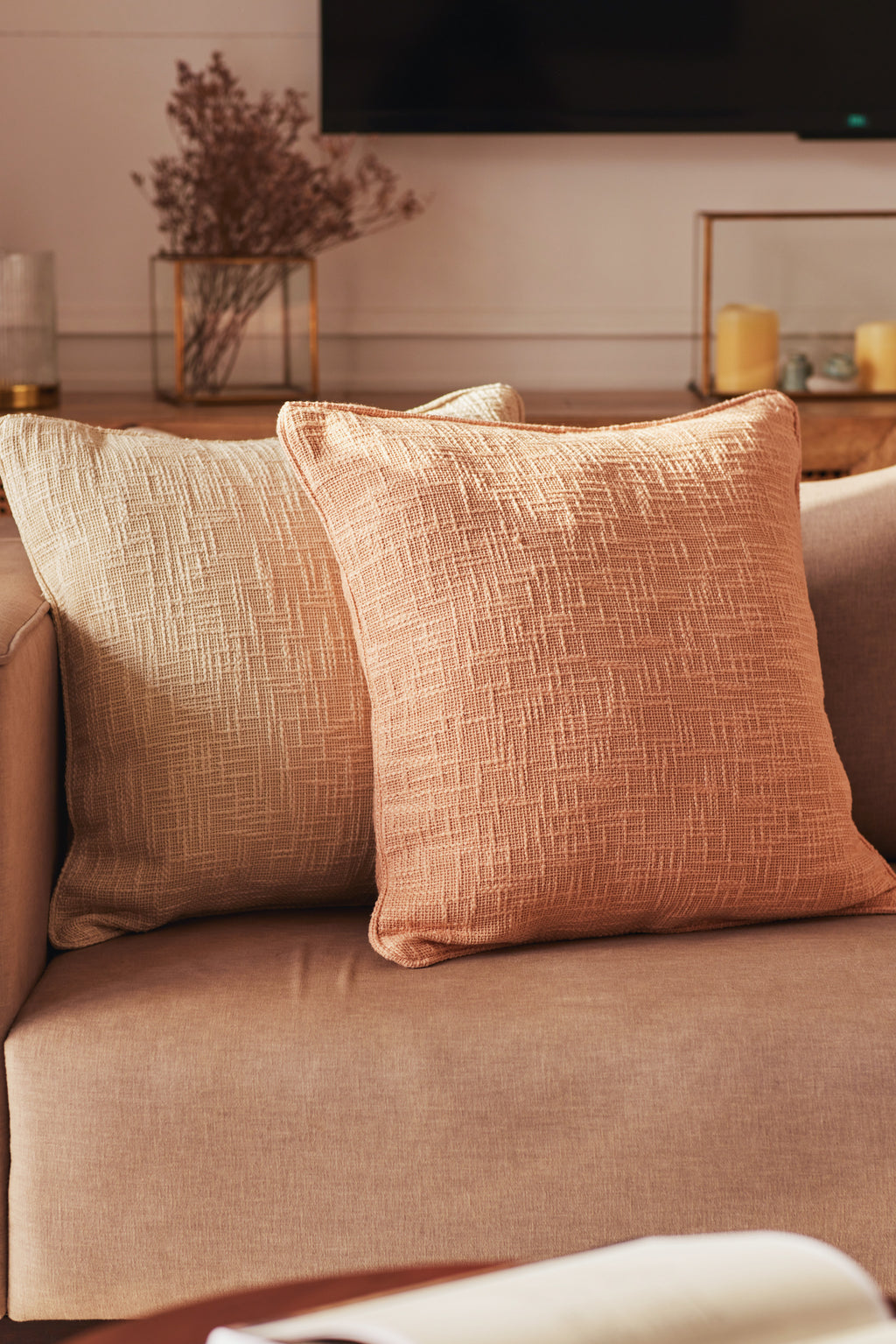 pink cotton cushion cover with piping