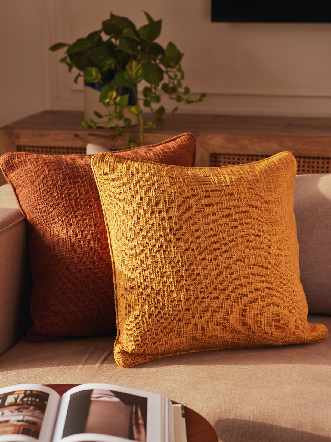 Amber cotton cushion cover with piping